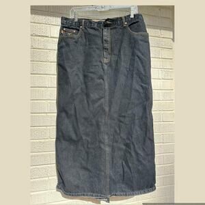 Crest Jeans Y2K Dark Denim Embroidered Maxi Skirt